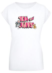 ABSOLUTE CULT Herren T-Shirt "ABSOLUTE CULT Damen Ladies Tom and Jerry - Gradient Logo T-Shirt", weiß, casual, Gr. XS, bedruckt, 100% Baumwolle,