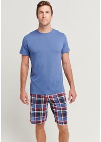 Jockey Herren Shorty "Everyday ½ Knit Short Pyjama", blau, klassisch, Gr. S, unifarben, kariert, Single Jersey, Obermaterial: 50% Baumwolle, 50%