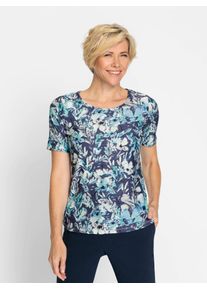 CLASSIC Damen Kurzarmshirt "Shirt", blau, Gr. 38, geblümt, gemustert, mehrfarbig, 95% Polyester, 5% Elasthan, Shirts