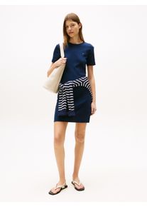 Tommy Hilfiger Damen Shirtkleid "NEW CODY STR SLIM SHORT DRS SS", blau, casual, Gr. XXXL, unifarben, Jersey, Obermaterial: 100% Baumwolle, Kleider,
