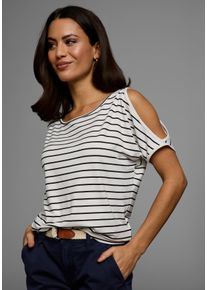 Laura Scott Damen T-Shirt, weiß, feminin, Gr. 44, gestreift, Jersey, Obermaterial: 95% Viskose, 5% Elasthan, Shirts, mit Cut-Out Effekt an den