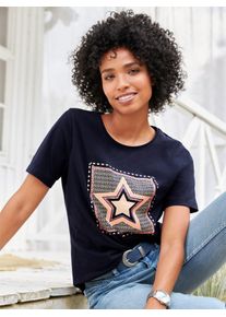 Heine Damen T-Shirt "T-Shirt", blau, Gr. 42, unifarben, bedruckt, gemustert, mehrfarbig, 100% Baumwolle, Shirts