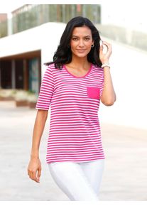 Casual Looks Damen Kurzarmshirt "Shirt", pink, Gr. 40, gemustert, gestreift, 100% Baumwolle, Shirts