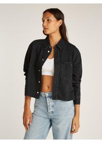 Damen Jeansbluse "CROPPED DAD DENIM SHIRT", schwarz, casual, Gr. M, Calvin Klein Jeans, unifarben, Denim/Jeans, Obermaterial: 100% Baumwolle, Blusen,