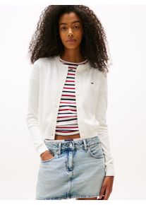 Tommy Jeans Damen Strickjacke "TJW ESSENTIAL CREW NECK CARDIGAN", beige, casual, Gr. XL, unifarben, Feinstrick, Obermaterial: 100% Baumwolle,