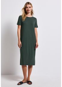 Street One Damen Midikleid, grün, casual, Gr. 42, unifarben, Stoff, 95% Viskose, 5% Elasthan, Kleider, mit Rundhalsausschnitt
