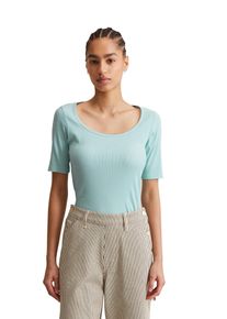 Marc O'Polo Damen T-Shirt "aus softem Ripp-Jersey", blau, Gr. L, MARC O'POLO DENIM, unifarben, Obermaterial: 96% Baumwolle, 4% Elasthan, Shirts
