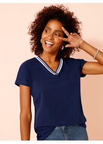 Classic Basics Damen V-Shirt "Shirt", blau, Gr. 48, unifarben, 100% Baumwolle, Shirts