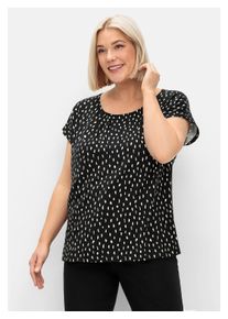 sheego Damen Rundhalsshirt "Große Größen", schwarz, elegant, Gr. 56, gemustert, Obermaterial: 95% Viskose, 5% Elasthan, Shirts, mit