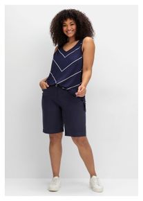 sheego Damen Bermudas "Große Größen", blau, casual, Gr. 44, unifarben, Obermaterial: 98% Baumwolle, 2% Elasthan, Hosen, in Chino-Optik