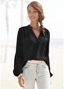 Lascana Damen Schlupfbluse, schwarz, modisch, Gr. 42, unifarben, Cru00eape, Obermaterial: 100% Viskose, Blusen, mit langen Ärmeln, leichte