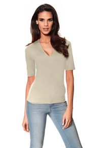 Heine Damen V-Shirt "V-Shirt", beige, Gr. 34, unifarben, 90% Polyamid, 10% Elasthan, Shirts