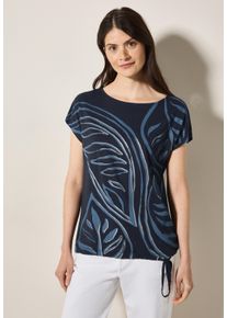 Cecil Damen T-Shirt, blau, casual, Gr. XXL, gemustert, Web, Stoff, 50% Baumwolle, 50% Modal, Shirts, mit Tunnelzug am Saum