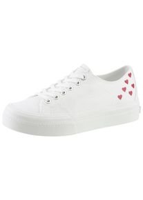 Tamaris Damen Plateausneaker, Gr. 41, weiß, Textil, kontrastfarbene Details, sportlich, Schuhe, Freizeitschuh, Halbschuh, Schnürschuh mit Logo an der