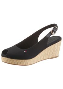 Tommy Hilfiger Damen Sandalette "ICONIC ELBA SLING BACK WEDGE", Gr. 37, schwarz, Textil, Leder, klassisch, Schuhe, Sommerschuh, Sandale, Keilabsatz,