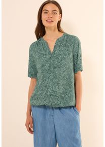 Cecil Damen Kurzarmbluseschwarz balmy khaki, casual, Gr. S, bedruckt, Stoff, 100% Viskose, Blusen, mit Elastikbund