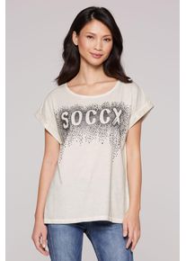 SOCCX Damen Rundhalsshirt, silber, casual, Gr. XXL, bedruckt, Material: 100% Baumwolle, Shirts, mit überschnittenen Schultern