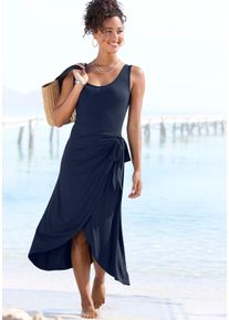 Lascana Damen Strandkleid, blau, casual, Gr. 34, unifarben, Jersey, Obermaterial: 95% Viskose, 5% Elasthan, Kleider, mit Rock in Wickeloptik,