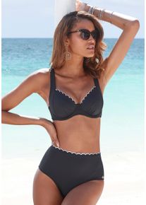 Lascana Damen Highwaist-Bikini-Hose "Camilla", schwarz-weiß, Gr. 34, unifarben, kontrastfarbene Details, Polyamid, Badehosen, mit Farbkontrast