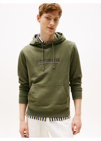 Tommy Hilfiger Herren Hoodie "BRAND LOVE HILFIGER HOODIE", grün, casual, Gr. M, bedruckt, Sweatware, Obermaterial: 100% Baumwolle, Sweatshirts