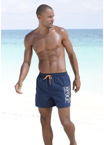 s.Oliver Herren Badeshorts, blau, Gr. S, unifarben, kontrastfarbene Details, Microfaser, Polyester, Badehosen, mit Logodruck und kontrastfarbenen