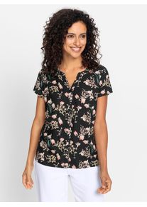 Inspirationen Damen Kurzarmbluse, schwarz-weiß, Gr. 40, gemustert, 100% Viskose, Blusen