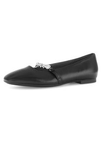 Gabor Damen Ballerina, Gr. 35, schwarz, Glattleder, unifarben, festlich, Schuhe, Blockabsatz, Bequemschuh, Flats mit funkelnden Schmucksteinen