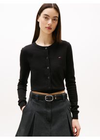 Tommy Jeans Damen Strickjacke "TJW ESSENTIAL CREW NECK CARDIGAN", schwarz, casual, Gr. XL, unifarben, Feinstrick, Obermaterial: 100% Baumwolle,