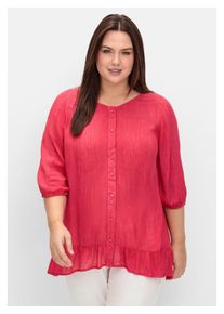sheego Damen Kurzarmbluse "Große Größen", pink, feminin, Gr. 56, unifarben, Obermaterial: 100% Viskose, Blusen, aus Crêpe, mit Volants am Saum