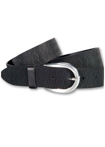 Silbergift Damen Ledergürtel, schwarz, modisch, Gr. 95, unifarben, Rindsleder, Gürtel, Schraffiert, Silber-Hufeisenschließe