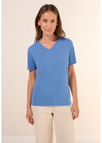 Cecil Damen T-Shirt, blau, casual, Gr. XXL, unifarben, Web, Stoff, 50% Baumwolle, 50% Modal, Shirts, mit V-Ausschnitt