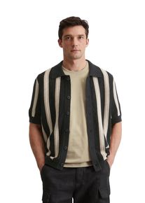 Marc O'Polo MARC O'POLO Herren Cardigan "aus Bio-Baumwoll-Leinen-Mix", schwarz, casual, Gr. XL, gestreift, Obermaterial: 87% Baumwolle, 13% Leinen, Strickjacken
