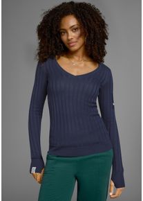 Kangaroos Damen V-Ausschnitt-Pullover, blau, casual, Gr. 48, unifarben, Rippstrick, Obermaterial: 50% Baumwolle, 50% Polyacryl, Pullover, in breit