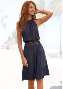 Vivance Damen Sommerkleid, blau, modisch, Gr. 38, unifarben, Jersey, Obermaterial: 100% Viskose, Kleider, mit Häkeleinsatz in der Taille, elegantes