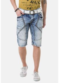 Cipo & Baxx CIPO & BAXX Herren Jeansbermudas "Capri-Shorts", blau, casual, Gr. 33, unifarben, 100% Baumwolle, Jeans, mit auffälligen Ziernähten