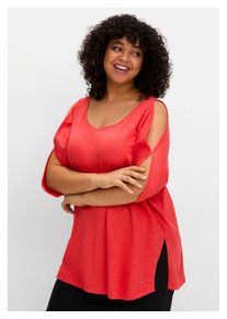sheego Damen Longshirt "Große Größen", rot, feminin, Gr. 44, unifarben, Obermaterial: 50% Baumwolle, 50% Viskose, Shirts, mit geschlitzten