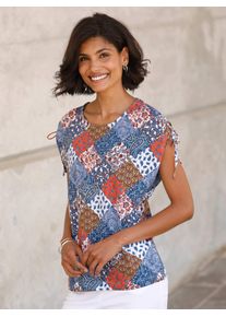 Classic Basics Damen Kurzarmshirt "Kurzarm-Shirt", blau, Gr. 48, gemustert, bedruckt, mehrfarbig, 100% Baumwolle, Shirts