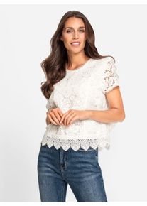Heine Damen Spitzenbluse, beige, Gr. 36, unifarben, 60% Baumwolle, 40% Polyamid, Besatz:100% Baumwolle, Blusen