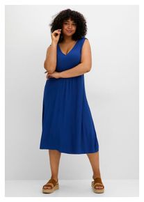 sheego Damen Jerseykleid "Große Größen", blau, feminin, Gr. 48, unifarben, Obermaterial: 95% Viskose (LENZING ECOVERO), 5% Elasthan, Kleider, mit