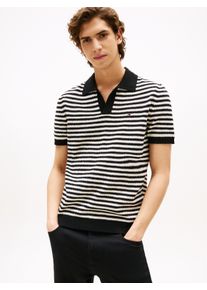 Tommy Hilfiger Herren Poloshirt "KNITTED TEXTURED POLO", blau, casual, Gr. S, geringelt, Strick, Obermaterial: 55% Polyester, 45% Baumwolle, Shirts