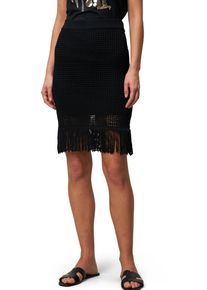 Zero Damen Minirock "Zero Strickrock mit Fransen", schwarz, casual, Gr. 44, durchscheinend, Strick, Obermaterial: 65% Viskose, 35% Polyamid.