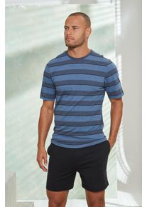 H.I.S. H.I.S Herren Pyjama, Gr. 44, blau, Jersey, Obermaterial: 100% Baumwolle, gestreift, Basic, Homewear-Sets, Schlafanzug mit aufwendig gestreiftem