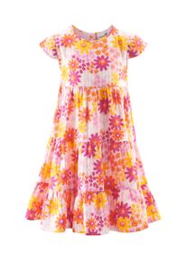 happy girls Mädchen Sommerkleid, rosa, casual, Gr. 140, gemustert, Web, Obermaterial: 99% Baumwolle, 1% metallisierte Fasern, Kleider
