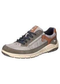 Mustang Shoes Herren Sneaker, Gr. 43, grau, Lederimitat, kontrastfarbene Details, casual, Schuhe, Schnürschuh, Freizeitschuh mit Perforation