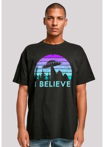 F4NT4STIC Herren T-Shirt "I BELIEVE UFO Alien Raumschiff Retro", schwarz, casual, Gr. L, Obermaterial: 100% Baumwolle, Shirts, Premium Qualität