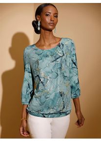 CRÉATION L CREATION L Damen 3/4-Arm-Shirt "Mesh-Shirt", grün, Gr. 40, gemustert, 95% Viskose, 5% Elasthan, Netzware:4% Elasthan, 96% Polyester, Shirts