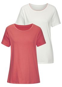 Vivance Damen T-Shirt "mit modischer Kontraststickerei", orange, modisch, Gr. 36, unifarben, unifarben mit Farbeinsatz, Single Jersey, Obermaterial:
