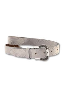 Silbergift Damen Ledergürtel, grau, modisch, Gr. 80, Rindsleder, Gürtel, Mit floraler Prägung