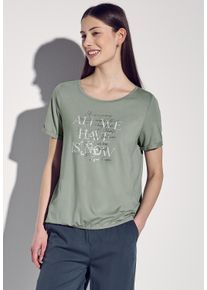 Street One Damen Rundhalsshirtdusty milky grün, casual, Gr. 38, bedruckt, Stoff, 95% Viskose, 5% Elasthan, Shirts, mit Elastiksaum