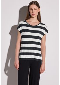 Street One Damen T-Shirt, schwarz, casual, Gr. 36, gestreift, Stoff, 95% Viskose, 5% Elasthan, Shirts, mit Elastiksaum